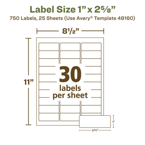 Image of Avery® Ecofriendly Mailing Labels, Inkjet/laser Printers, 1 X 2.63, White, 30/sheet, 25 Sheets/pack