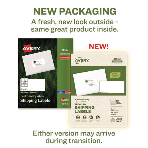 Image of Avery® Ecofriendly Mailing Labels, Inkjet/laser Printers, 2 X 4, White, 10/sheet, 100 Sheets/pack