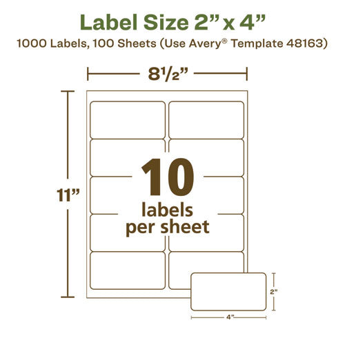 Image of Avery® Ecofriendly Mailing Labels, Inkjet/laser Printers, 2 X 4, White, 10/sheet, 100 Sheets/pack