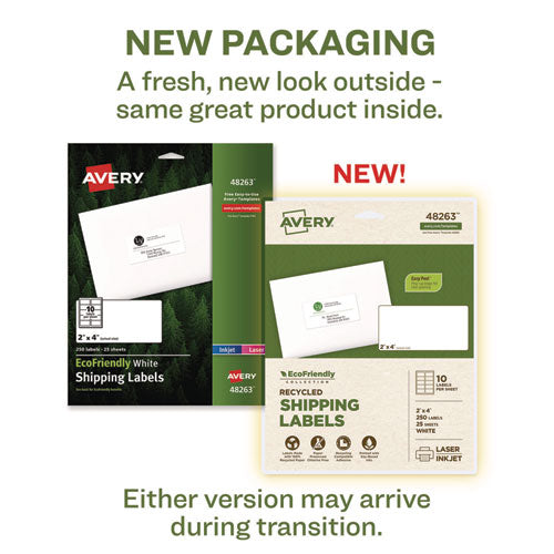 Image of Avery® Ecofriendly Mailing Labels, Inkjet/laser Printers, 2 X 4, White, 10/sheet, 25 Sheets/pack