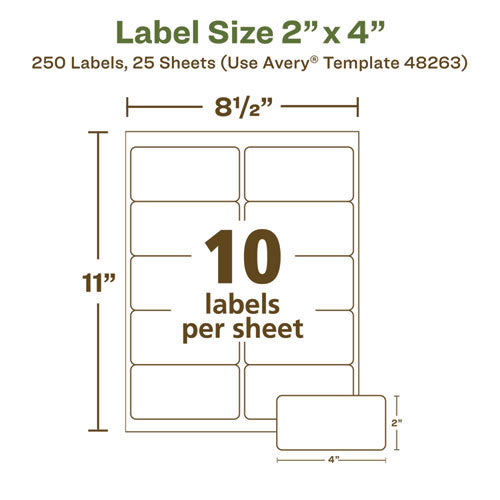 Image of Avery® Ecofriendly Mailing Labels, Inkjet/laser Printers, 2 X 4, White, 10/sheet, 25 Sheets/pack