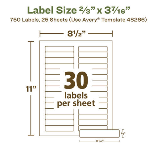 Image of Avery® Ecofriendly Permanent File Folder Labels, 0.66 X 3.44, White, 30/sheet, 25 Sheets/pack