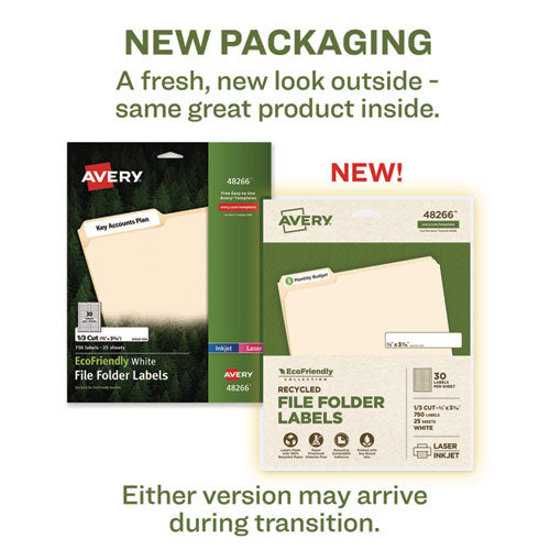 Image of Avery® Ecofriendly Permanent File Folder Labels, 0.66 X 3.44, White, 30/sheet, 25 Sheets/pack