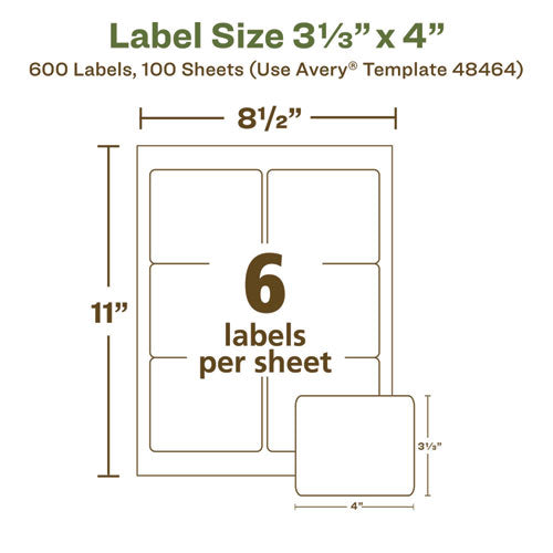 Image of Avery® Ecofriendly Mailing Labels, Inkjet/laser Printers, 3.33 X 4, White, 6/sheet, 100 Sheets/pack