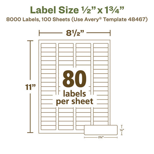 Image of Avery® Ecofriendly Mailing Labels, Inkjet/laser Printers, 0.5 X 1.75, White, 80/sheet, 100 Sheets/pack