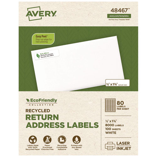Image of Avery® Ecofriendly Mailing Labels, Inkjet/laser Printers, 0.5 X 1.75, White, 80/sheet, 100 Sheets/pack
