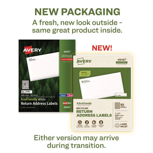 Image of Avery® Ecofriendly Mailing Labels, Inkjet/laser Printers, 0.5 X 1.75, White, 80/sheet, 100 Sheets/pack