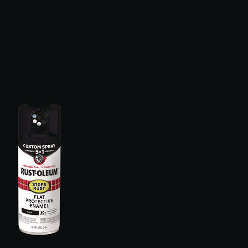 Image of Rust-Oleum® Stops Rust 5-in-1 Spray Paint, Flat Black, 12 oz Aerosol Can
