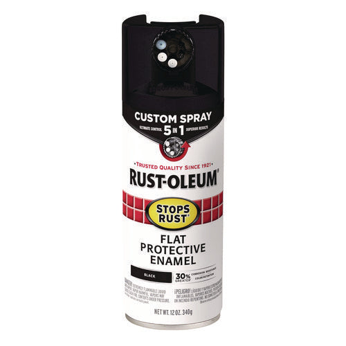 Image of Rust-Oleum® Stops Rust 5-in-1 Spray Paint, Flat Black, 12 oz Aerosol Can