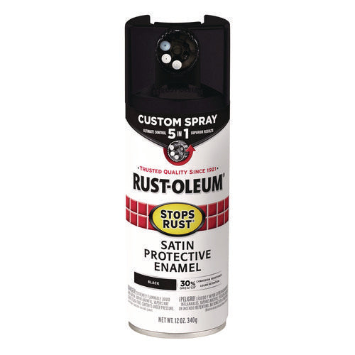 Image of Rust-Oleum® Stops Rust 5-in-1 Spray Paint, Satin Black, 12 oz Aerosol Can