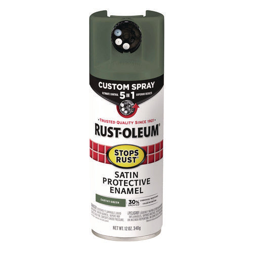 Image of Rust-Oleum® Stops Rust 5-in-1 Spray Paint, Satin Earthy Green, 12 oz Aerosol Can