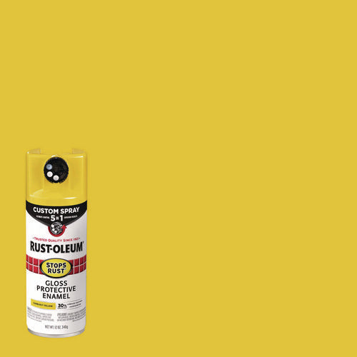 Image of Rust-Oleum® Stops Rust 5-in-1 Spray Paint, Gloss Sunburst Yellow, 12 oz Aerosol Can, 6/Carton
