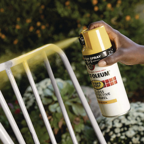 Image of Rust-Oleum® Stops Rust 5-in-1 Spray Paint, Gloss Sunburst Yellow, 12 oz Aerosol Can, 6/Carton
