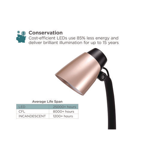 Image of BLACK+DECKER Modern LED Desk Lamp, Black/Rose Gold