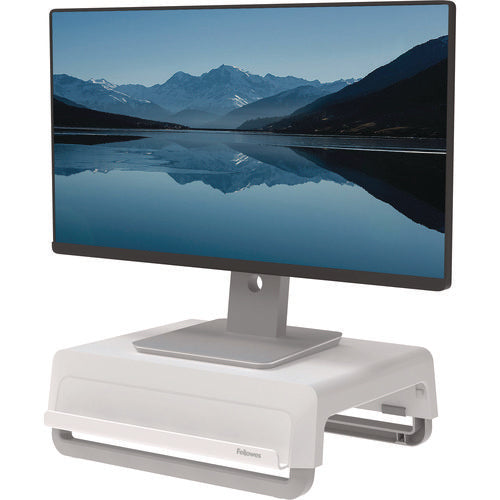 Image of Fellowes® Breyta Monitor Stand, 13.94" x 11.97" x 3.25" to 6", White, Supports 33 lbs