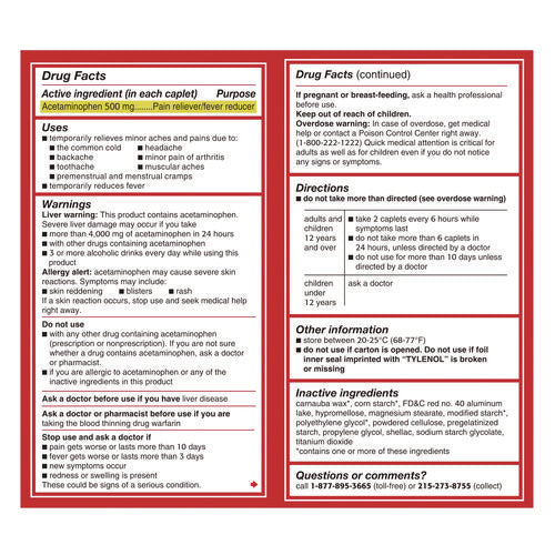 Image of Tylenol® Extra Strength Pain Reliever Caplets, 100 Count