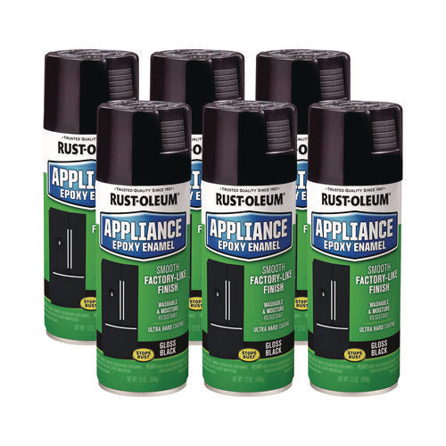 Image of Rust-Oleum® Specialty Appliance Epoxy Spray Paint, Gloss Black, 12 oz Aerosol Can, 6/Carton