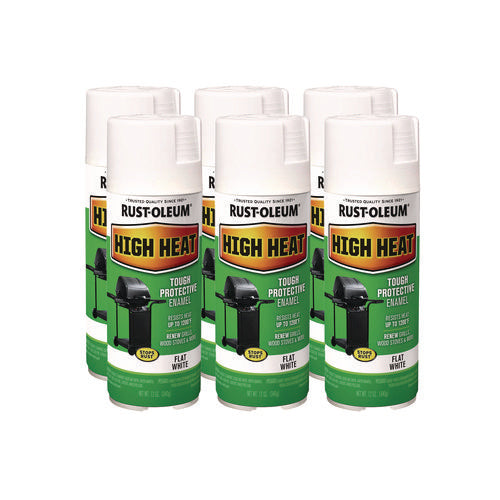 Image of Rust-Oleum® High Heat Enamel Spray Paint, Flat White, 12 oz Aerosol Can, 6/Carton