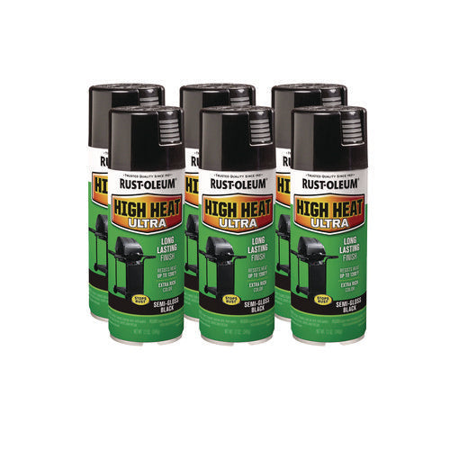 Image of Rust-Oleum® High Heat Enamel Spray Paint, Semi-Gloss Black, 12 oz Aerosol Can, 6/Carton