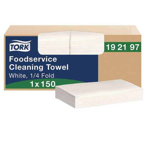 Image of Tork® Foodservice Cleaning Towel, 1-Ply, 5 x 10.75, White, 150 Sheets/Carton