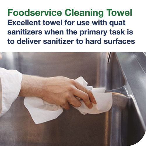 Image of Tork® Foodservice Cleaning Towel, 1-Ply, 5 x 10.75, White, 150 Sheets/Carton