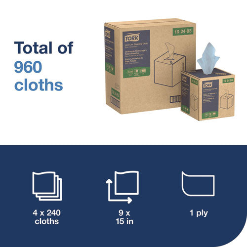 Image of Tork® Low-Lint Cleaning Cloths, 1-Ply, 15 x 15, Blue, 240 Sheets, 4 Boxes/Carton