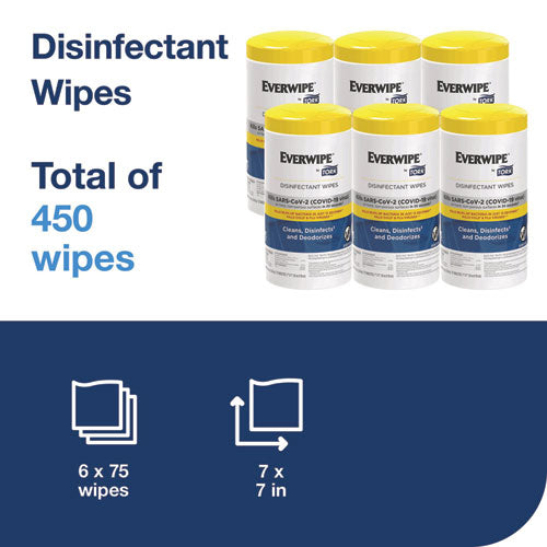 Image of Tork® Disinfectant Wipe Canisters, 1-Ply, 7 x 7, Lemon, White, 75 Sheets/Canister, 6/Carton