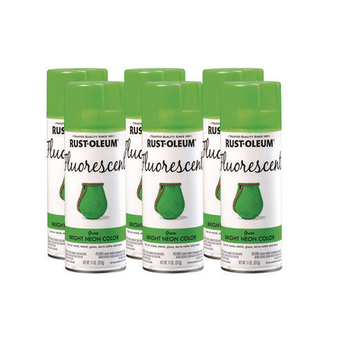 Image of Rust-Oleum® Specialty Fluorescent Spray Paint, Flat Fluorescent Green, 11 oz Aerosol Can, 6/Carton