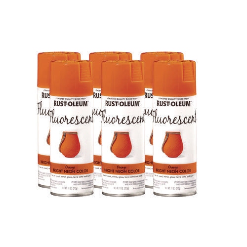 Image of Rust-Oleum® Specialty Fluorescent Spray Paint, Flat Fluorescent Orange, 11 oz Aerosol Can, 6/Carton
