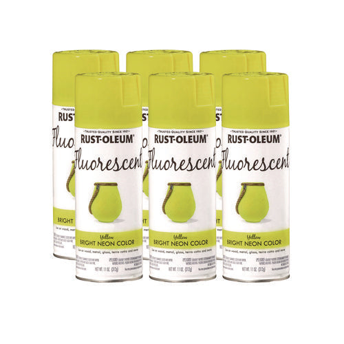 Image of Rust-Oleum® Specialty Fluorescent Spray Paint, Flat Fluorescent Yellow, 11 oz Aerosol Can, 6/Carton