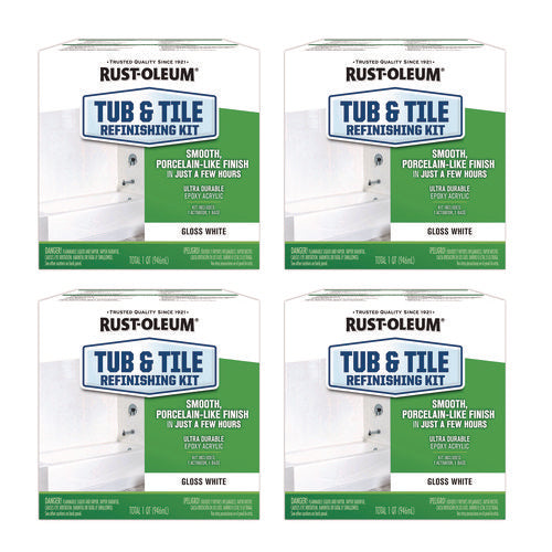 Image of Rust-Oleum® Specialty Tub and Tile Refinishing Kit, Gloss White, Quart, 4 Kits/Carton
