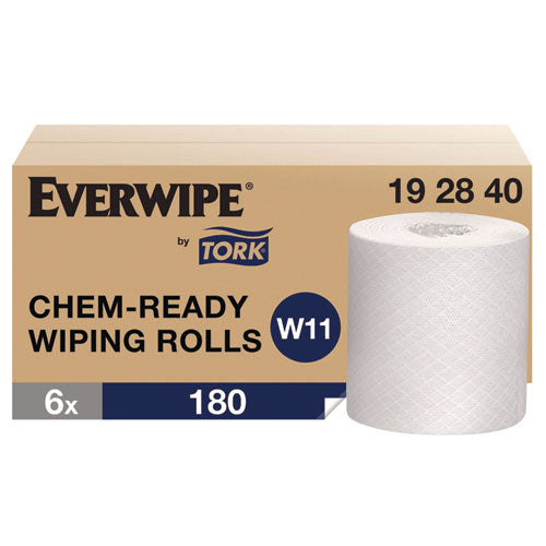 Image of Tork® Chem-Ready Wiping Rolls, 1-Ply, 12 x 5.25, White, 180 Sheets, 6 Rolls/Carton