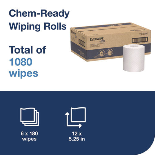 Image of Tork® Chem-Ready Wiping Rolls, 1-Ply, 12 x 5.25, White, 180 Sheets, 6 Rolls/Carton