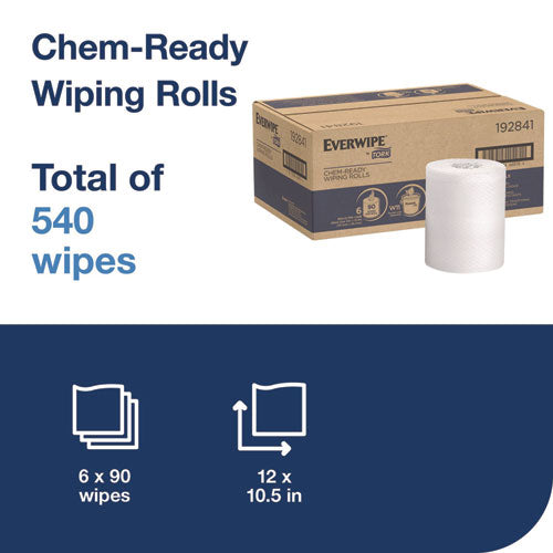 Image of Tork® Chem-Ready Wiping Rolls, 1-Ply, 12 x 12, White, 90 Sheets, 6 Rolls/Carton