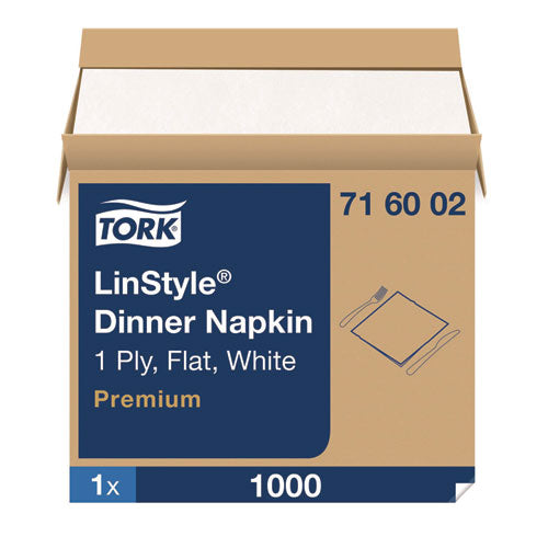 Image of Tork® LinStyle Dinner Napkin, 1-Ply, 15 x 16, White, 1,000/Carton