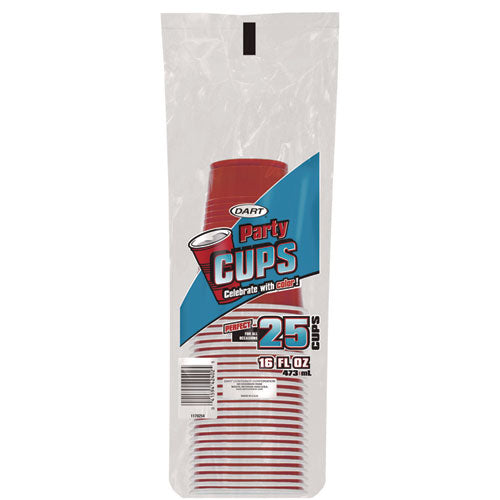 Image of Dart® SOLO Party Plastic Cold Drink Cups, 16 oz, Red, 24/Pack, 25 Packs/Carton