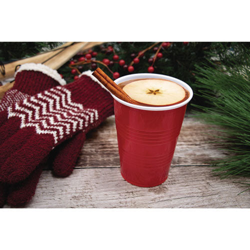 Image of Dart® SOLO Party Plastic Cold Drink Cups, 16 oz, Red, 24/Pack, 25 Packs/Carton