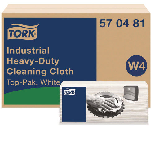 Image of Tork® Industrial Heavy-Duty Cleaning Cloth, 1-Ply, 13.97 x, 4.25, Unscented, White, 60 Cloths, 4/Carton