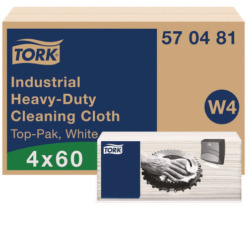 Image of Tork® Industrial Heavy-Duty Cleaning Cloth, 1-Ply, 13.97 x, 4.25, Unscented, White, 60 Cloths, 4/Carton