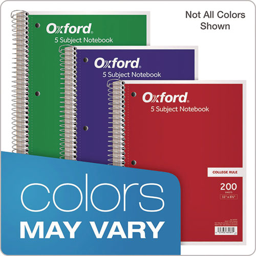 Image of Oxford Coil-Lock Wirebound Notebook, 3-Hole Punch, 5-Subject, College Rule, Randomly Assorted Covers, (200) 11 x 8.5 Sheets