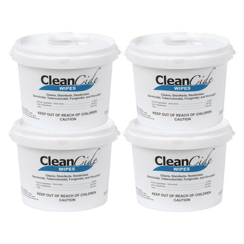 Image of Wexford Labs CleanCide Disinfecting Wipes, 1-Ply, 8 x 5.5, Fresh Scent, White, 400/Tub, 4 Tubs/Carton