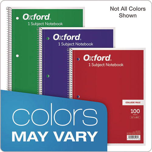 Image of Oxford Coil-Lock Wirebound Notebook, 3-Hole Punched, Medium/College Rule, Randomly Assorted Covers, (100) 11 x 8.5 Sheets