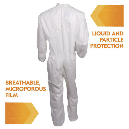 Image of KleenGuard KGA35 Liquid and Particle Protection Coveralls, Elastic Wrist and Ankles, Large, White, 25/Carton