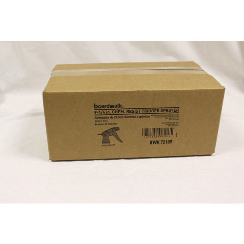 Image of Boardwalk® Chemical-Resistant Trigger Sprayer 320CR, Fits 32 oz Bottles, 9.5" Tube, Gray, 24/Carton