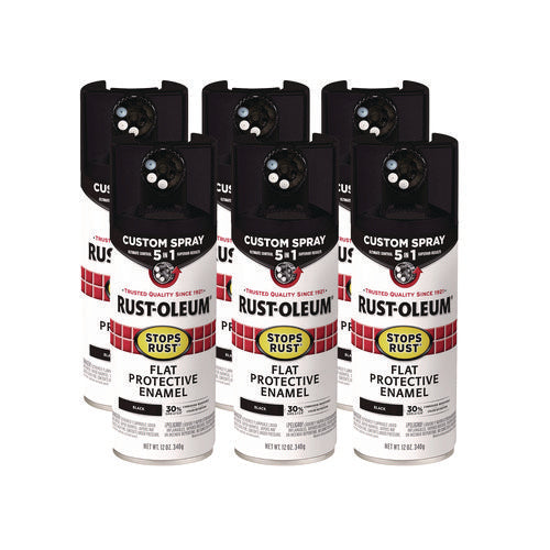 Image of Rust-Oleum® Stops Rust 5-in-1 Spray Paint, Flat Black, 12 oz Aerosol Can, 6/Carton