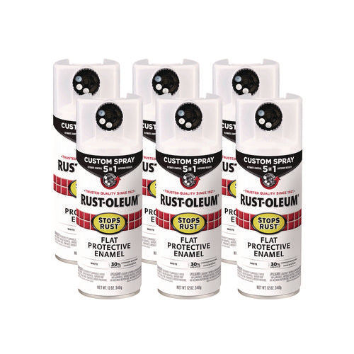 Image of Rust-Oleum® Stops Rust 5-in-1 Spray Paint, Flat White, 12 oz Aerosol Can, 6/Carton