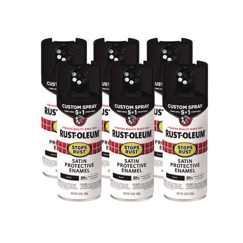 Image of Rust-Oleum® Stops Rust 5-in-1 Spray Paint, Satin Black, 12 oz Aerosol Can, 6/Carton