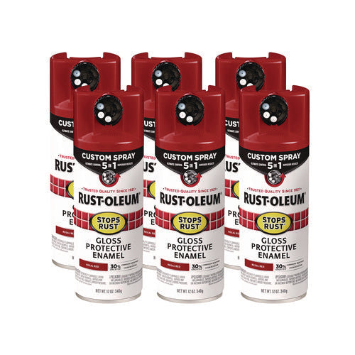 Image of Rust-Oleum® Stops Rust 5-in-1 Spray Paint, Gloss Regal Red, 12 oz Aerosol Can, 6/Carton