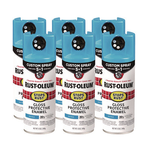 Image of Rust-Oleum® Stops Rust 5-in-1 Spray Paint, Gloss Maui Blue, 12 oz Aerosol Can, 6/Carton