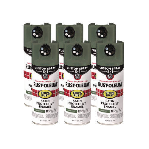 Image of Rust-Oleum® Stops Rust 5-in-1 Spray Paint, Satin Earthy Green, 12 oz Aerosol Can, 6/Carton